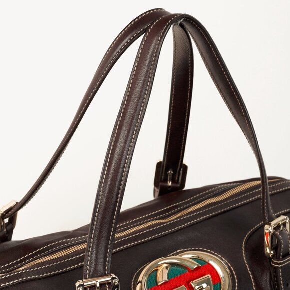 Gucci Britt Boston Web Brown-Leather Bag - Picture 7 of 14